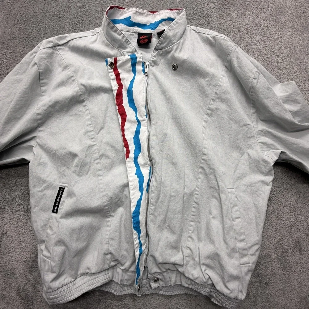 Quiksilver Jacket Mens 2XL Gray Bomber Collared Lined Stranger Things‎ Logo